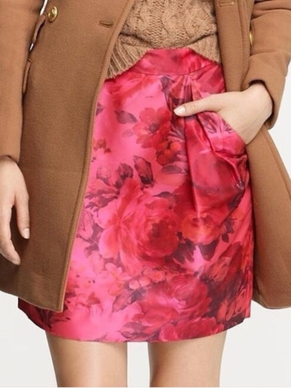 J. Crew Chic Hot Pink Floral Pleated Mini Skirt Side Pockets Size 0 XXS XS